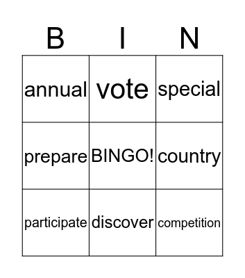 Eurovision Song Contest Bingo Card