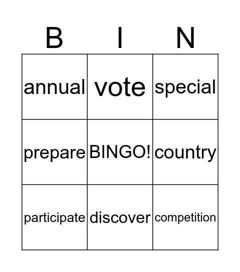 Eurovision Song Contest Bingo Card