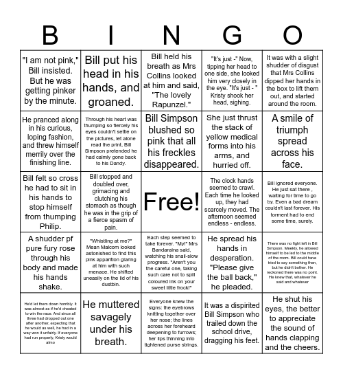 Bill's New Frock Bingo 1 Bingo Card