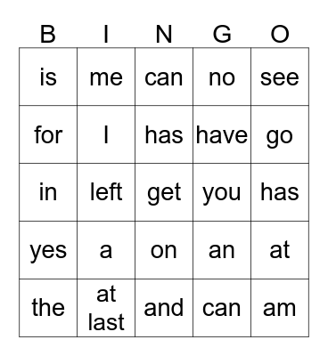 SIGHT WORDS Bingo Card