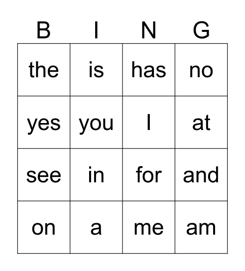 SIGHT WORDS Bingo Card