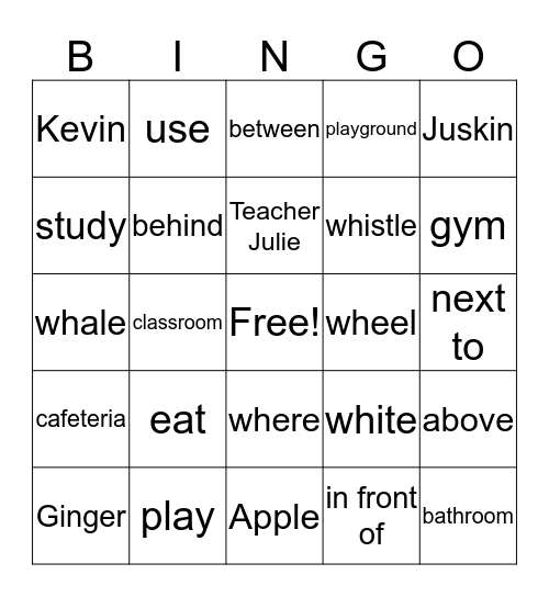 In the Classroom 1.7 Bingo Card