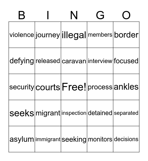 Migrant Caravan Bingo Card