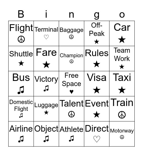 Travel / Sports Vocab !!  Bingo Card