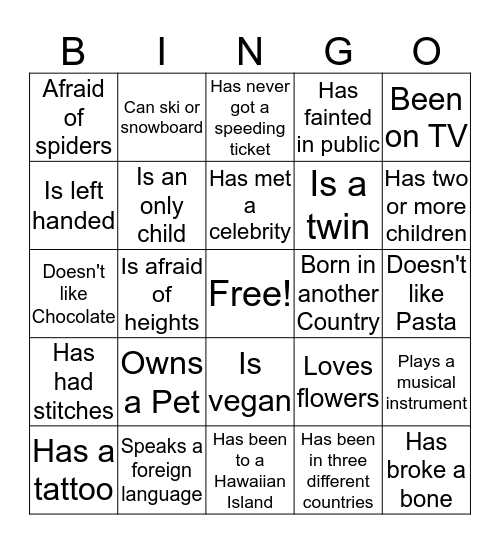 Human Bingo Card