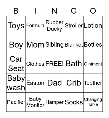 Baby Bingo Card