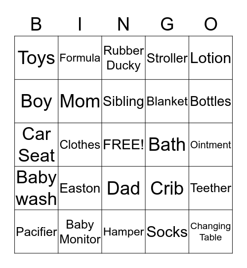 Baby Bingo Card
