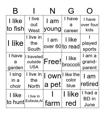 Family fun Bingo Card