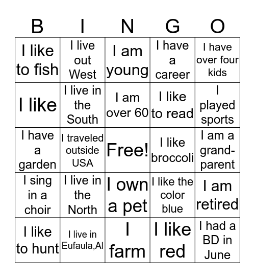 Family fun Bingo Card