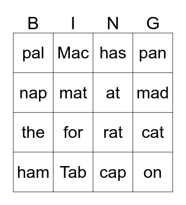 Mac and Tab Bingo Card