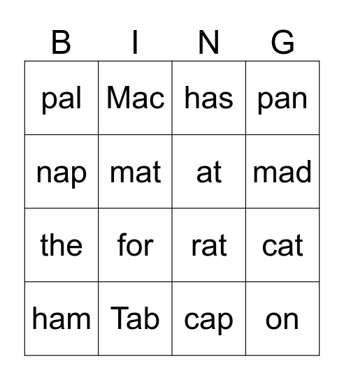 Mac and Tab Bingo Card