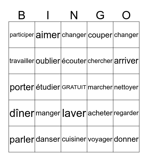 er verbs Bingo Card