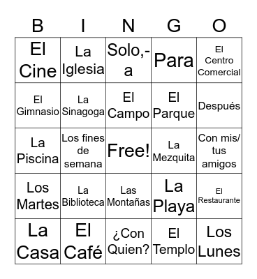 4A Vocabulary Bingo Card