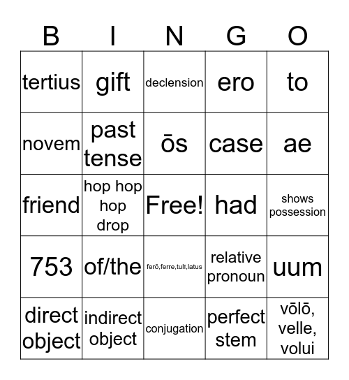 LATIN Bingo Card