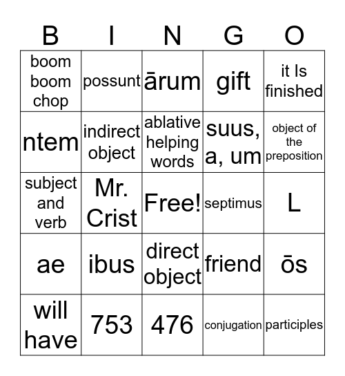 LATIN Bingo Card