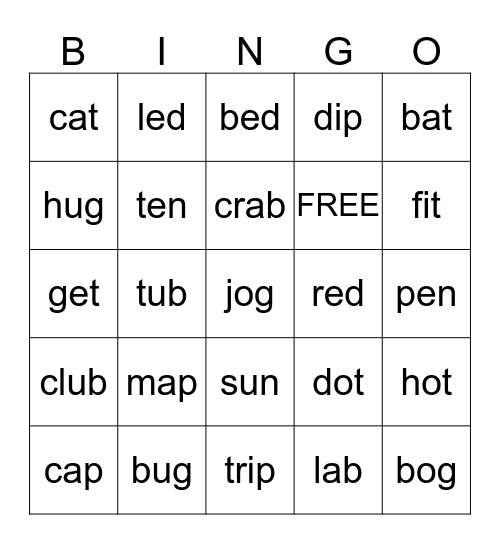 Rhyming Bingo Card