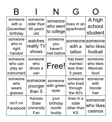 WETTER FAMILY REUNION Bingo Card