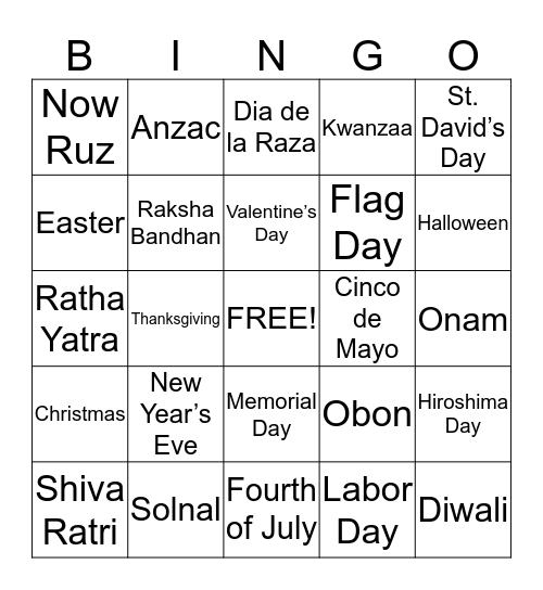 memorial day Bingo Card