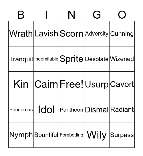 Spring Vocab Bingo Card