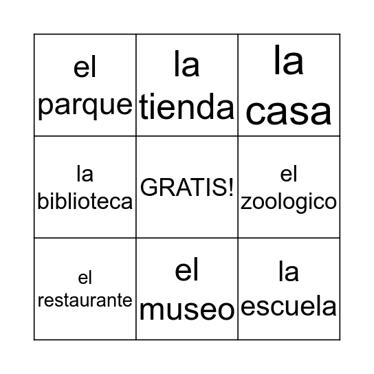 lugares Bingo Card