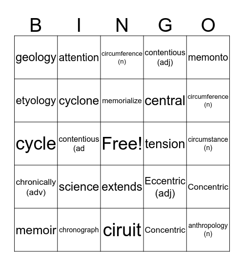 Untitled Bingo Card