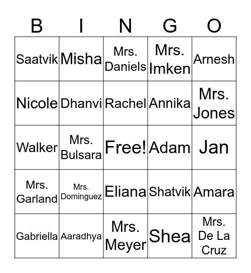 Mrs. Dominguez's PreK Bingo Card
