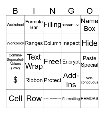 RSG Lunch & Learn Bingo (Excel Part I) Bingo Card