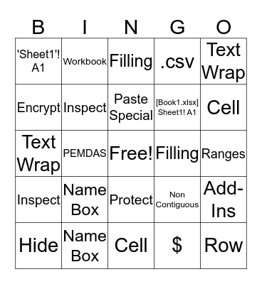 RSG Lunch & Learn Bingo (Excel Part I) Bingo Card