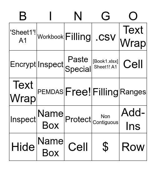 RSG Lunch & Learn Bingo (Excel Part I) Bingo Card