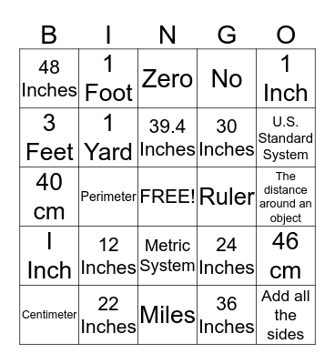 Perimeter and Measurement Bingo Card Bingo Card