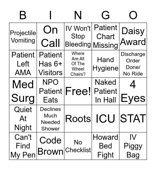 HMH Nursing Bingo Card