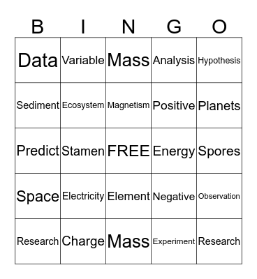 Science Bingo Card