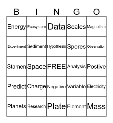 Science Bingo Card