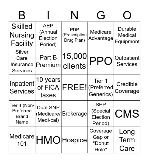 Silver Care BINGO Card