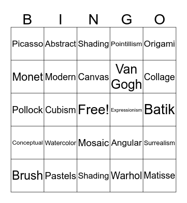 Art Bingo Card