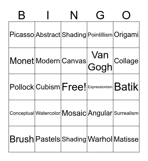 Art Bingo Card