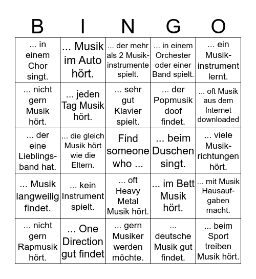 Finde jemanden, der ...: Musik Bingo Card