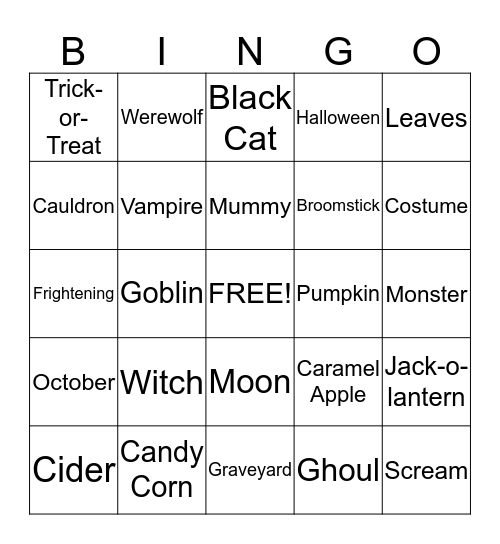 Halloween Bingo Card