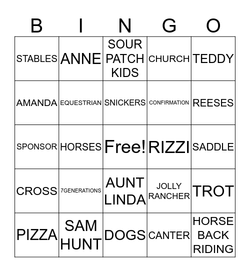 AMANDA CONFIRMATION Bingo Card