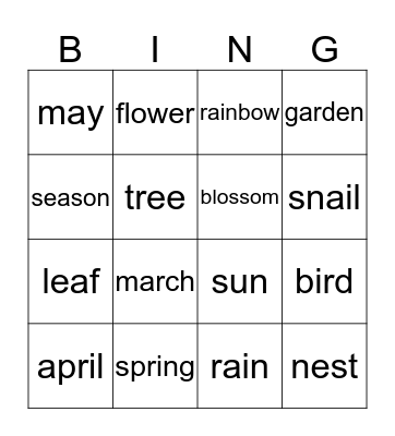 Spring Bingo Card