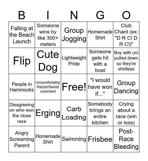 Regatta Bingo Card