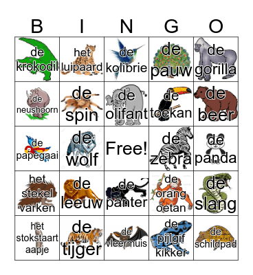 DIEREN- BINGO Card