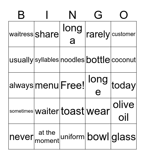 The Food Here Is ... Bingo Card