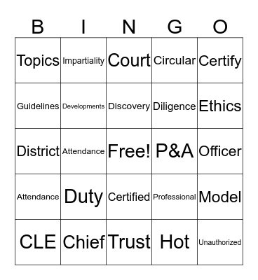 Ethics Bingo Card