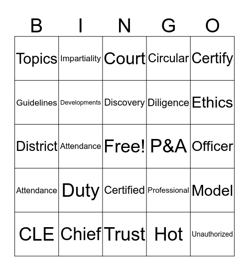 Ethics Bingo Card