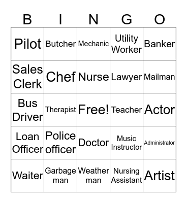 Occupaiton bingo Card