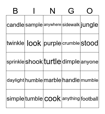 Spelling 30- 2nd Grade Bingo Card