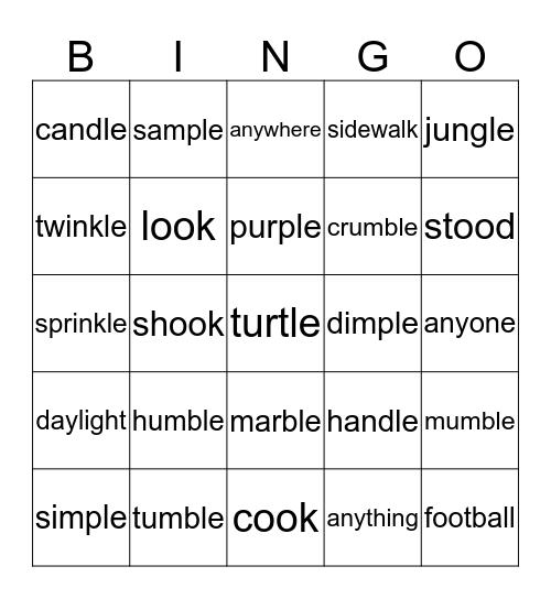 Spelling 30- 2nd Grade Bingo Card