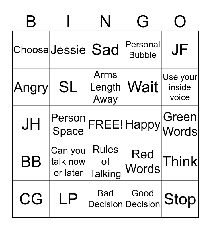 Social Skills Bingo Card