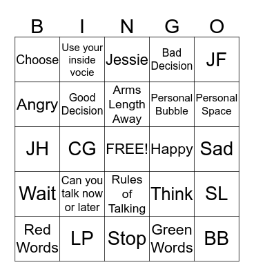 Social Skills Bingo Card